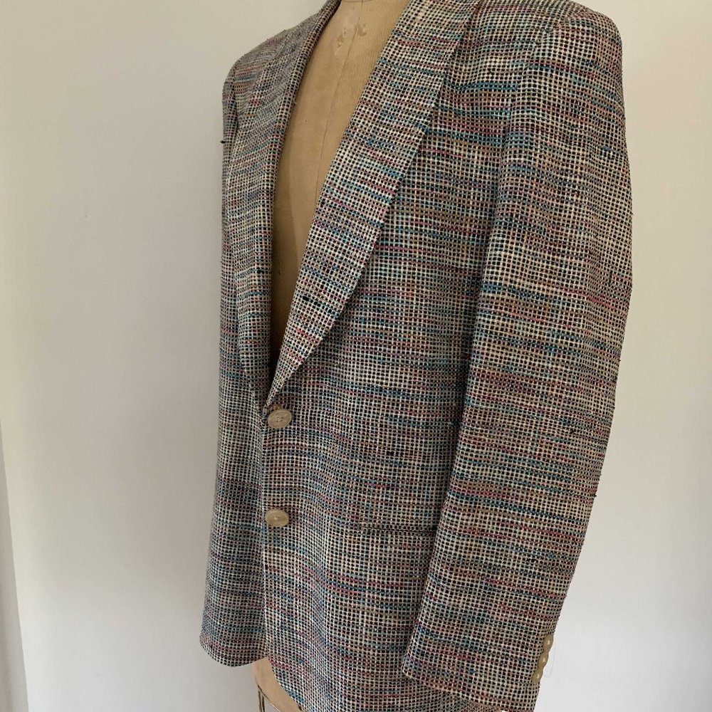 Vintage 80s raw silk blazer jacket multicolor 6 S - Picture 4 of 13